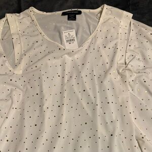 Ashley Stewart White Blouse with Gold Dots